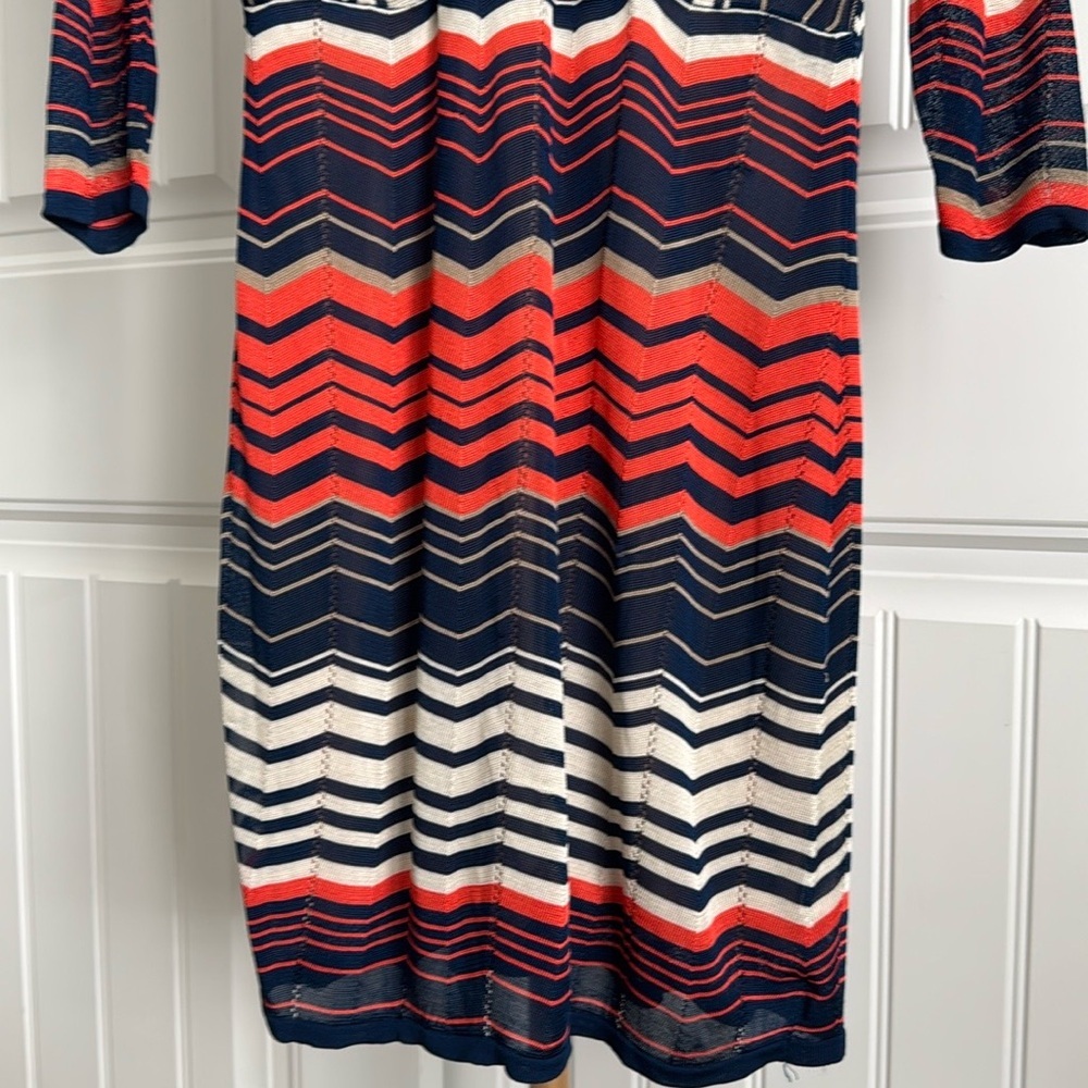 Trina Turk Harbor Dress Crochet Knit Faux Wrap Zig Zag Chevron Size Medium - Picture 5 of 7